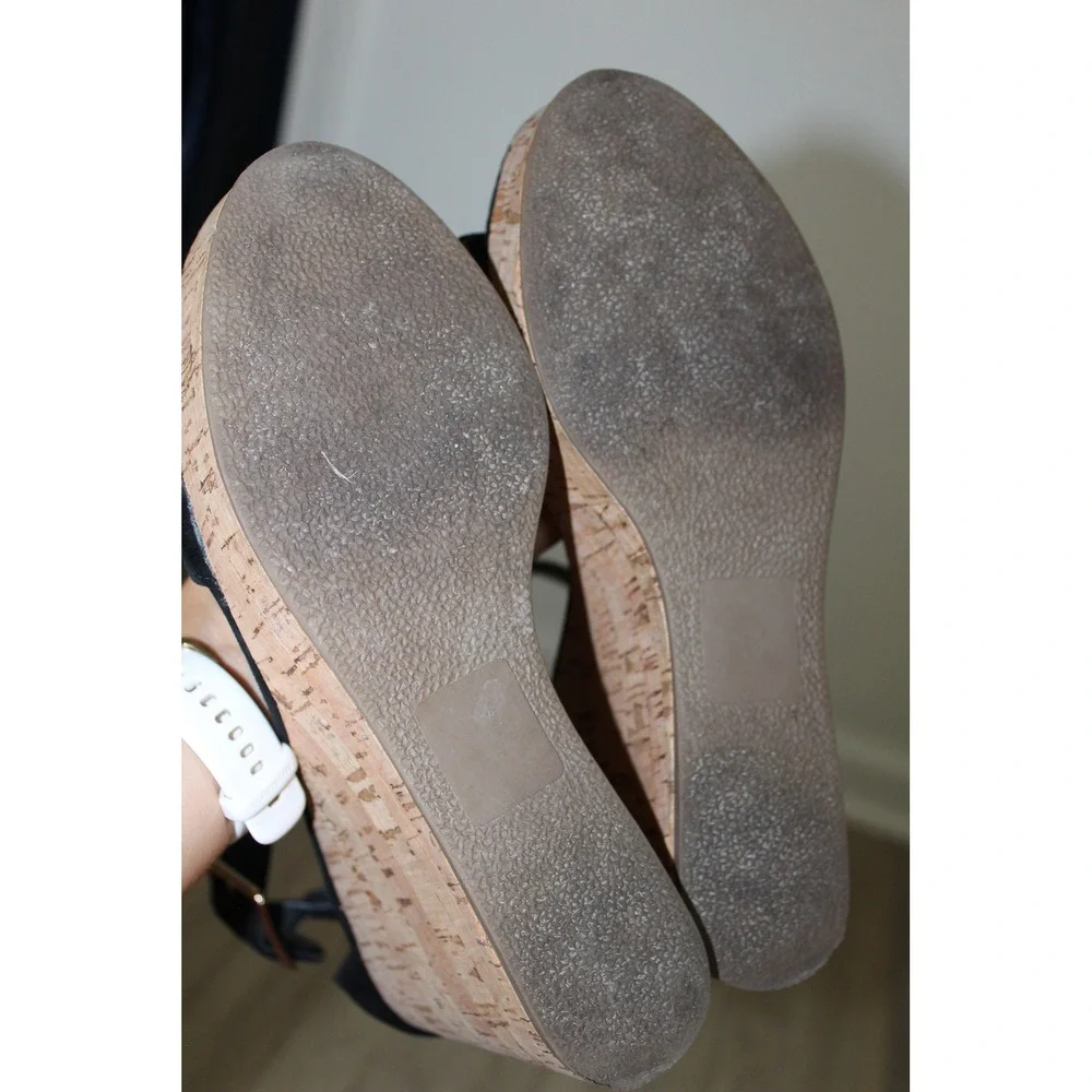 Steve Madden Visible Black Suede Cork Platform Wedge Sandals Women Size 8M